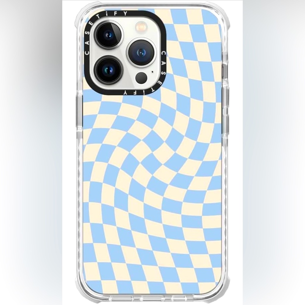 CASETiFY Ultra Impact iPhone 13 Pro Case - Check II - Baby Blue Twist - Clear